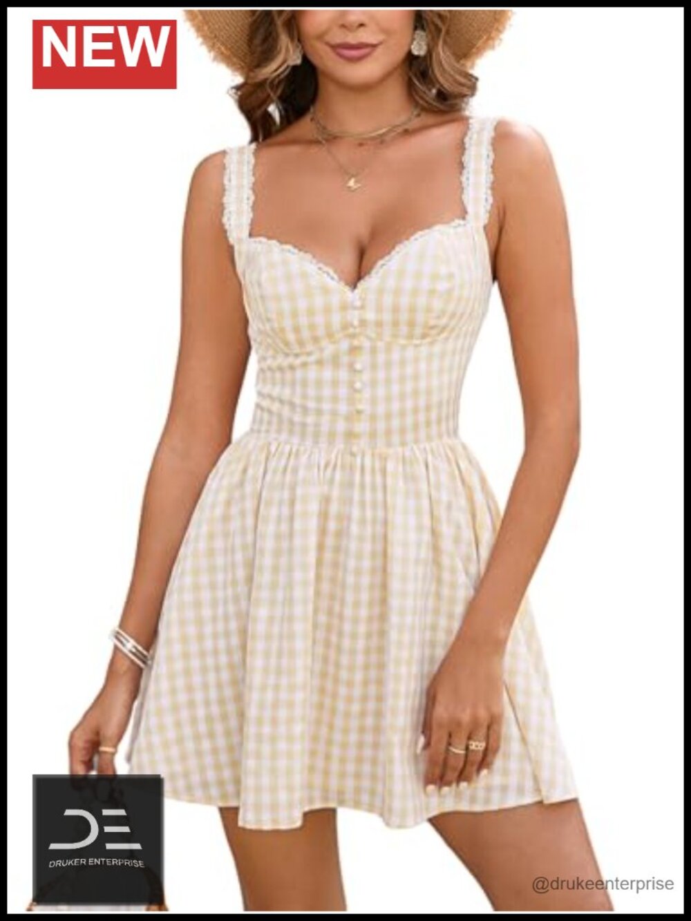 Women's Corset Mini Dress Lace Spaghetti Strap A-line Gingham